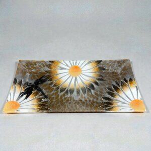 Sydenstricker Fused Art Glass Plate‎ Dish Tray Daisies Sunflower Rectangular VTG